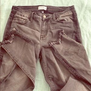 Distressed raw hem jeans